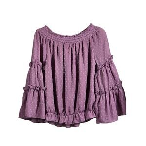 Women's Size Medium Blouse Swiss Dot Lined Mauve Elastic Waist
